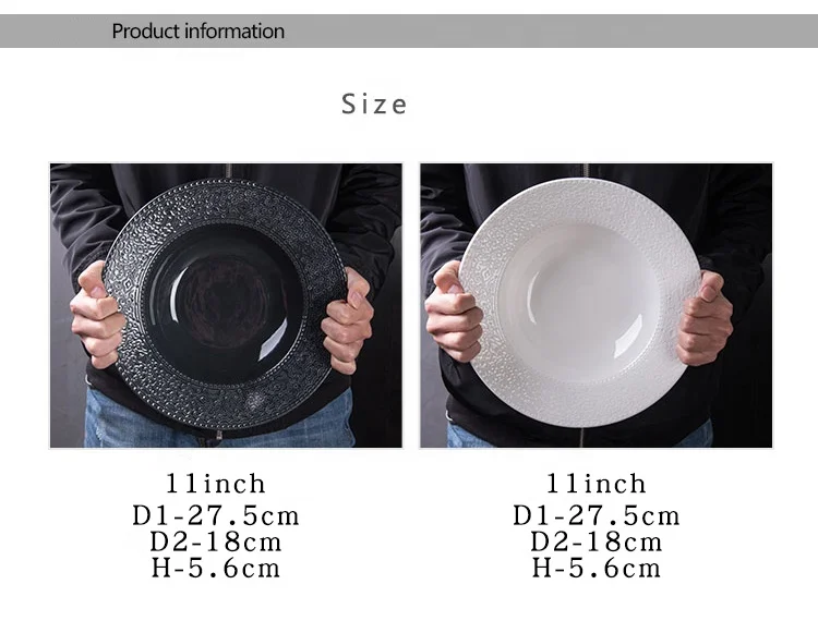 
Household Restaurant White 11Inch Ceramic Embossed Appetizer Steak Bread Pasta Plates Porcelain Serving Tray Dinnerware Dish 
