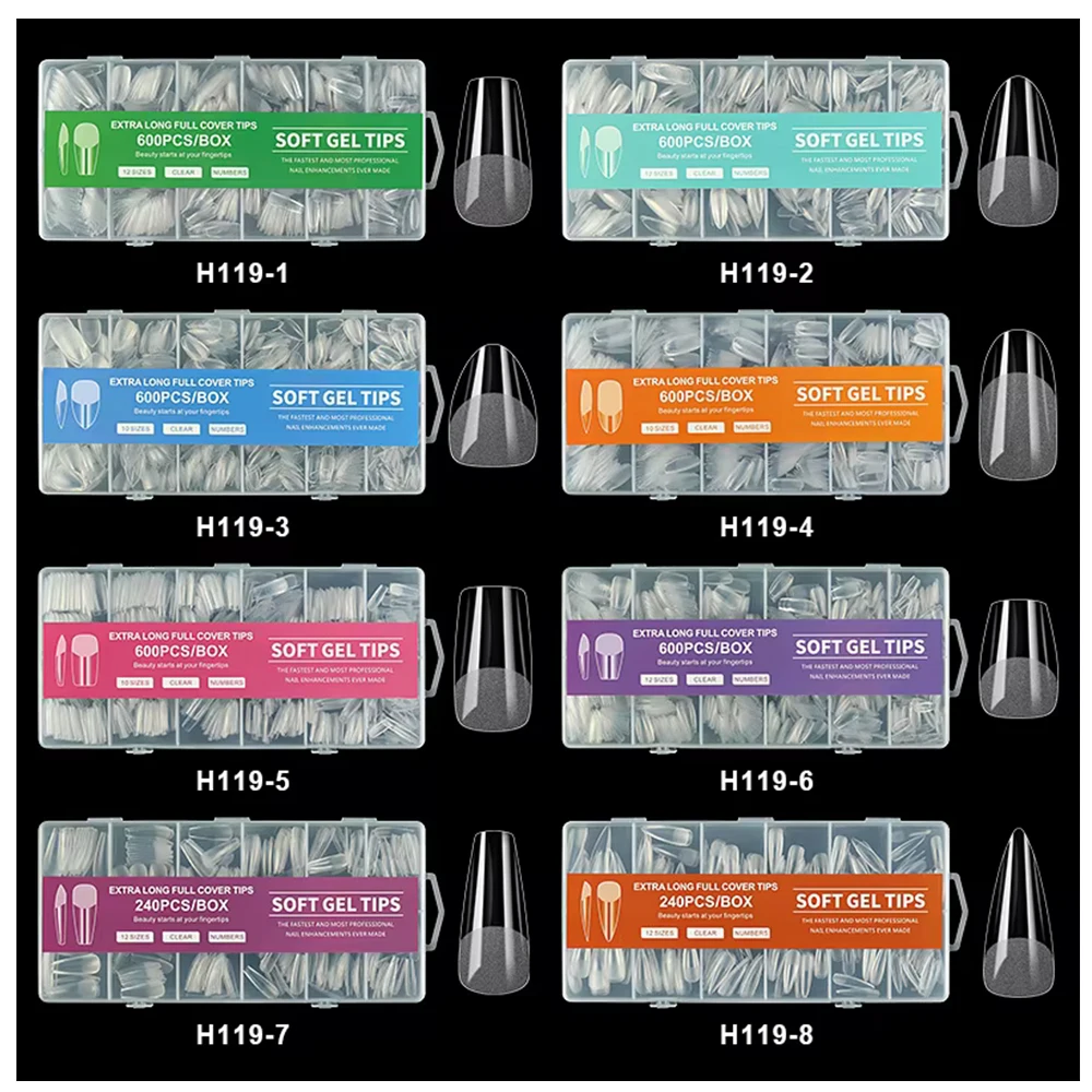 GELNAILY Factory High Quality False Nails 600pcs Customized Label Nail Extension Kit French Soft Gel Tips Finger Wholesale