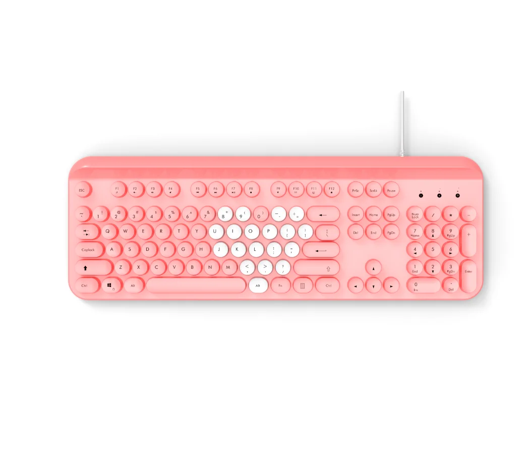 Wired Computer Keyboard Colorful Full Size Round Keycaps Typewriter Keyboards for Windows