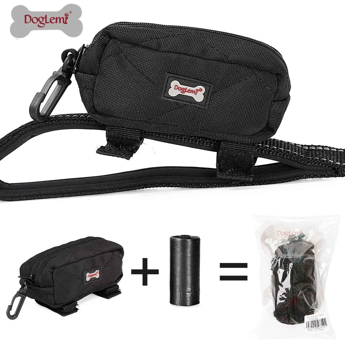 Dog Poopbag Holder Leash Attachment Pet Pick-up Bag Pouch with One roll Poopbag