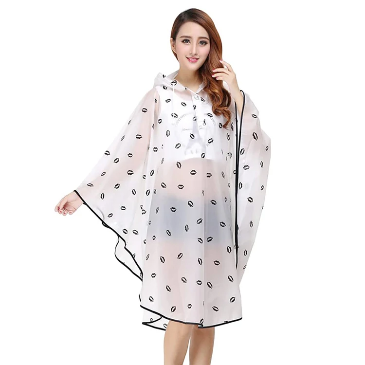 Лидер продаж, модный дождевик с черными губами, полноразмерный водонепроницаемый дождевик-пончо из ЭВА для взрослых с капюшоном, фабричные дождевики на заказ