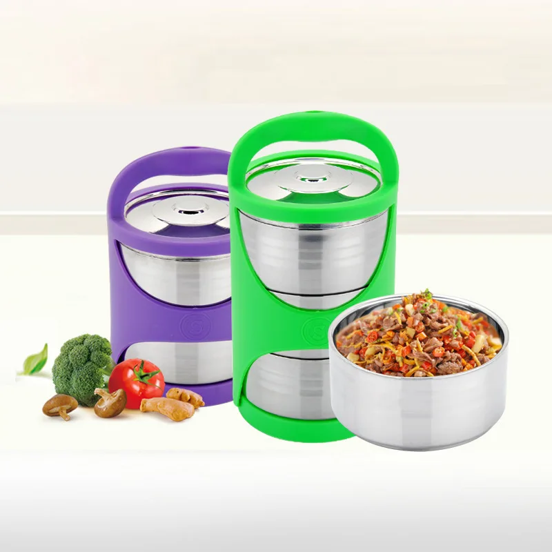 
Elegant Style 2/3/4 stainless steel Lunch Box With Compartments Leak-Proof Food Container 