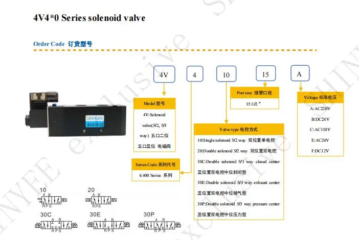 SHINYEEPNEUMATIC popular product 4v420 15 solenoid valve 4V420-15 3/2 pneumatic valve 24v solenoid valve 24v dual