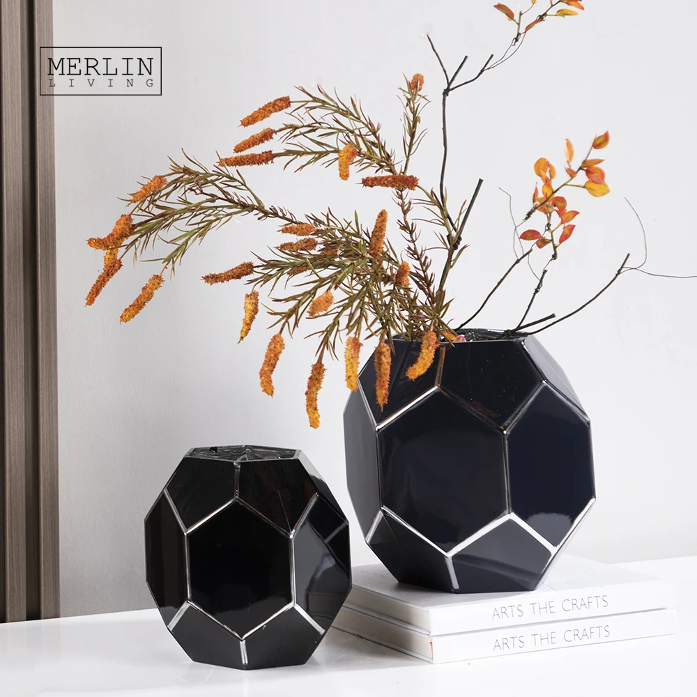 Merlin Living Minimalist Polyhedron Glass Vase Decoration Modern Home Glass Decoration For Nordic Glass Flower Vase