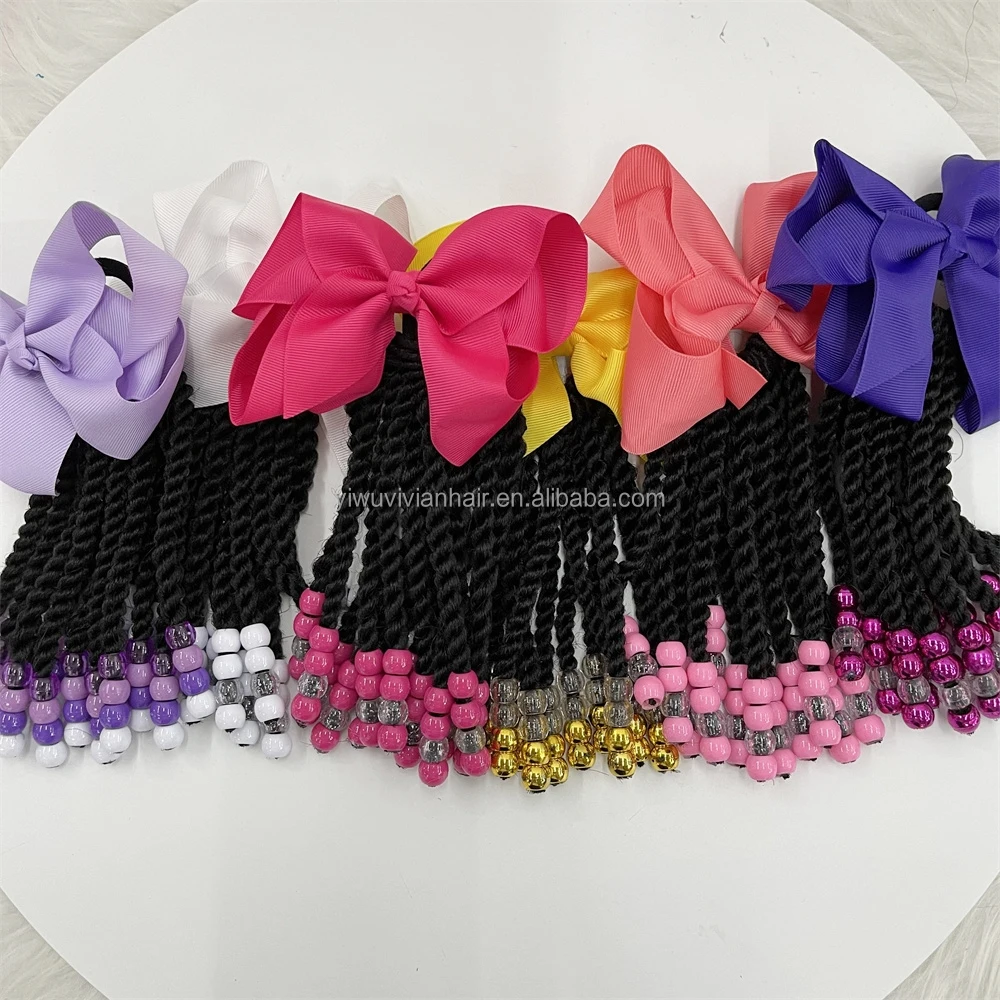 New arrival Twist braids with beads kids ponytail with beads and bow kids braided ponytail with beads