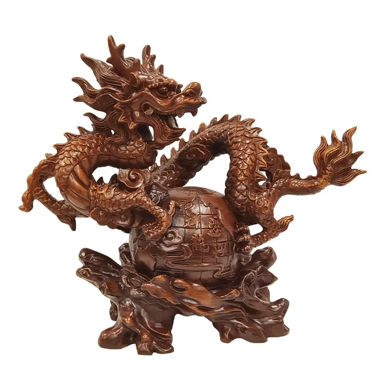 Традиционные китайские статуэтки фэн-шуй, украшенные деревянным зерном цвета, Статуя Дракона из смолы, декоративные скульптуры для дома