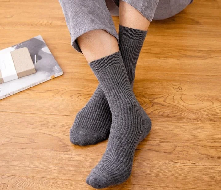 Breathable Solid color white basic ribbed custom knit Mens Cotton business black dress crew Sock