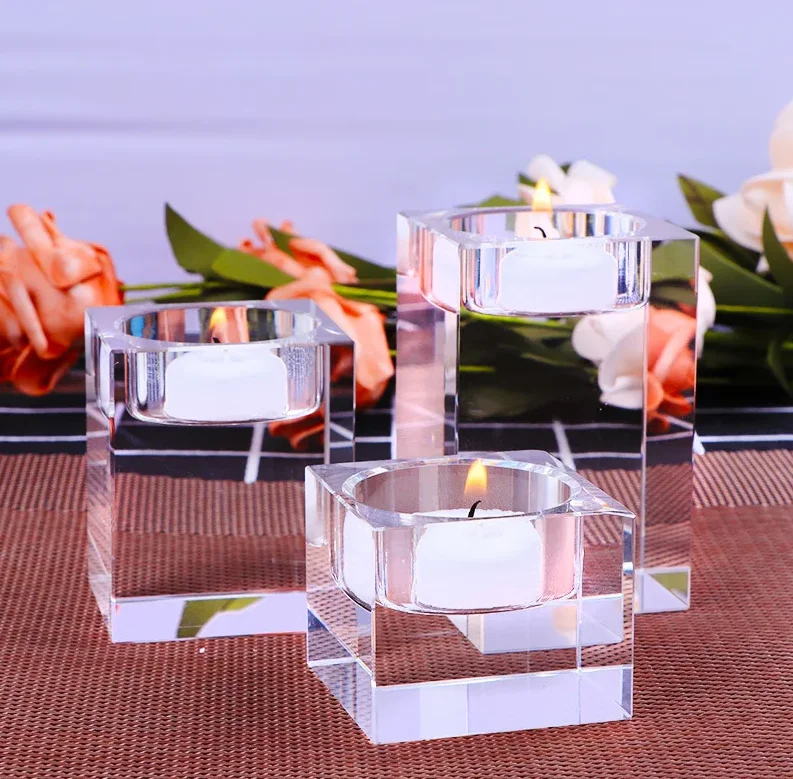 Beautiful Square Glass Crystal Candle Holder Crystal Candelabra Wedding Centerpieces  for Dining Room