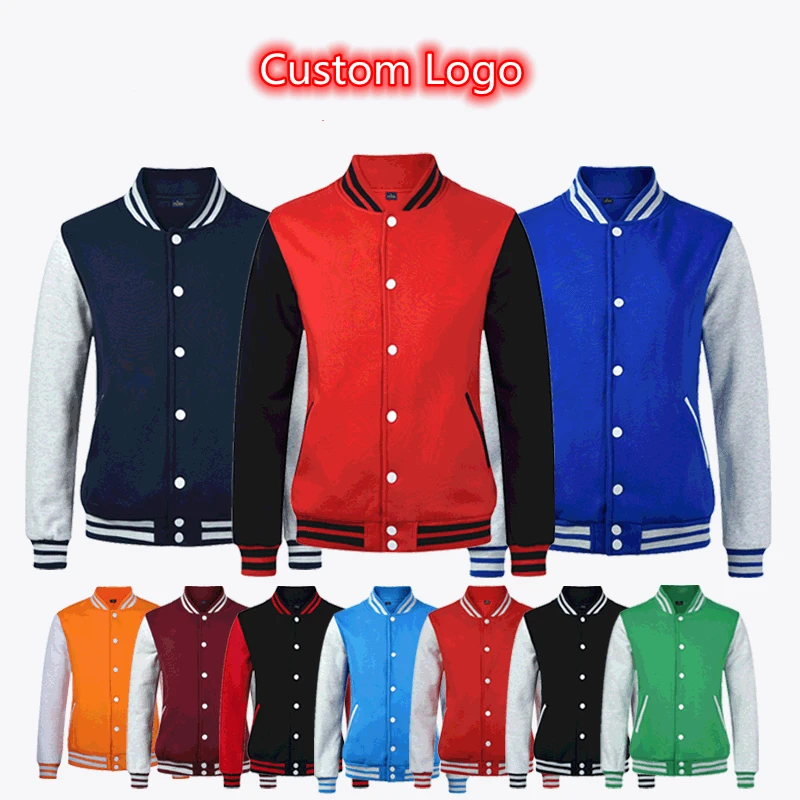 PDEP S-4XL  Custom men  varsity jacket stand-up collar team uniform button work clothes embroidery wholesale varsity jacket men