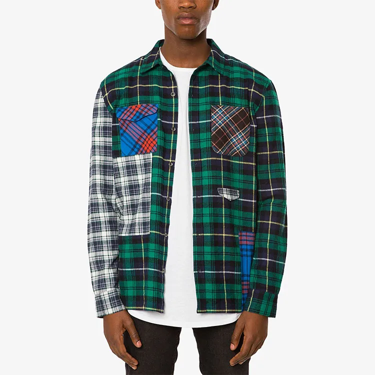 Изготовленный На Заказ винтажная рубашка в стиле «пэчворк» оптовая продажа рубашек фланелевые плюс размеры мужские рубашки