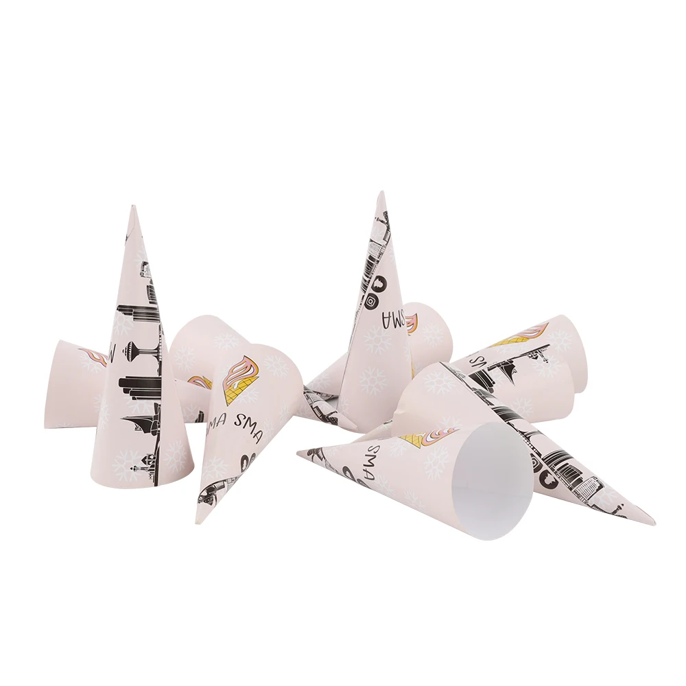 Disposable Custom Logo Printed Paper Cone Cups Sleeve For Ice Cream Dessert Water Paper Cones
