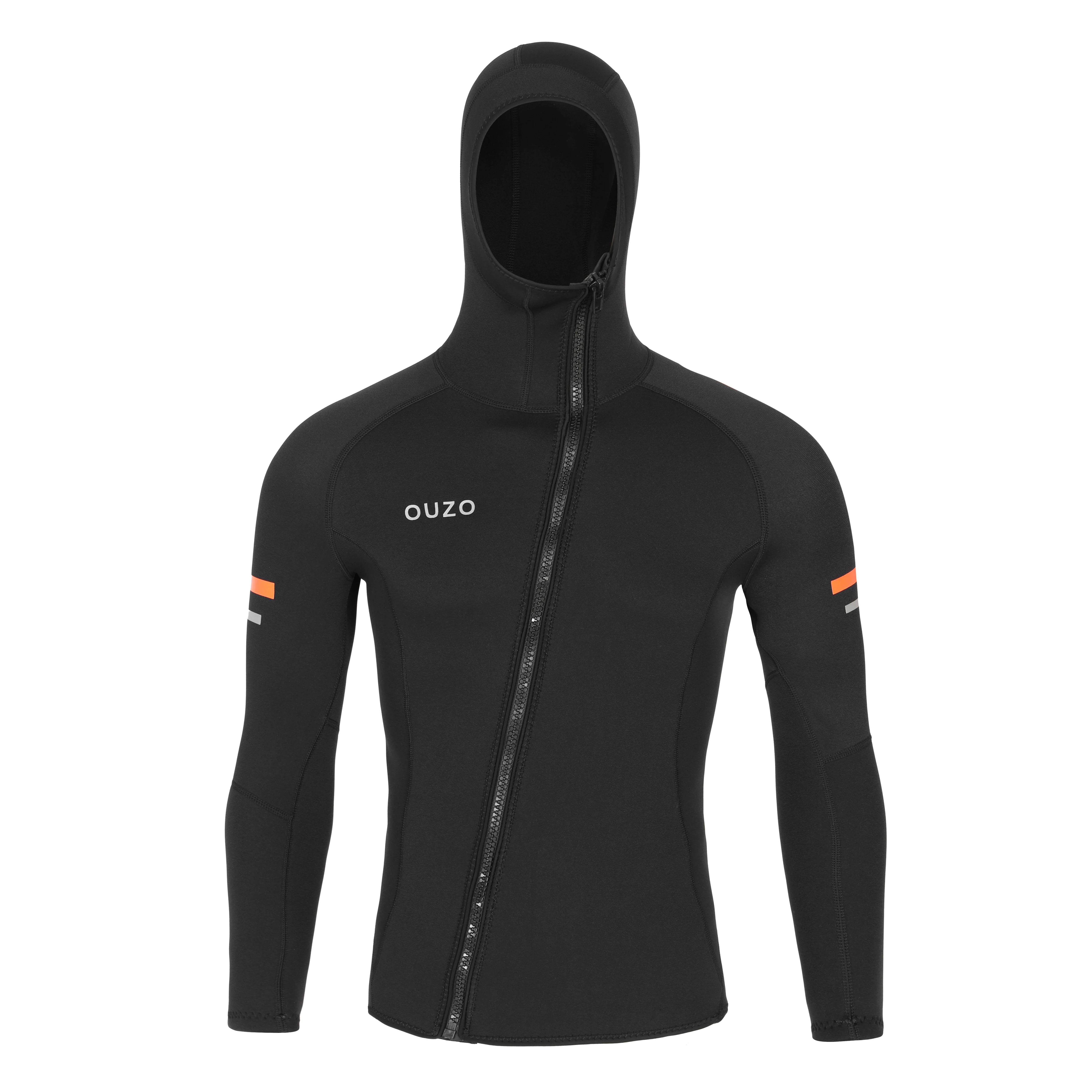 OUZO 1.5MM thickness neoprene tops with hood  open zipper before wearing hat wetsuit surf suit front zipper