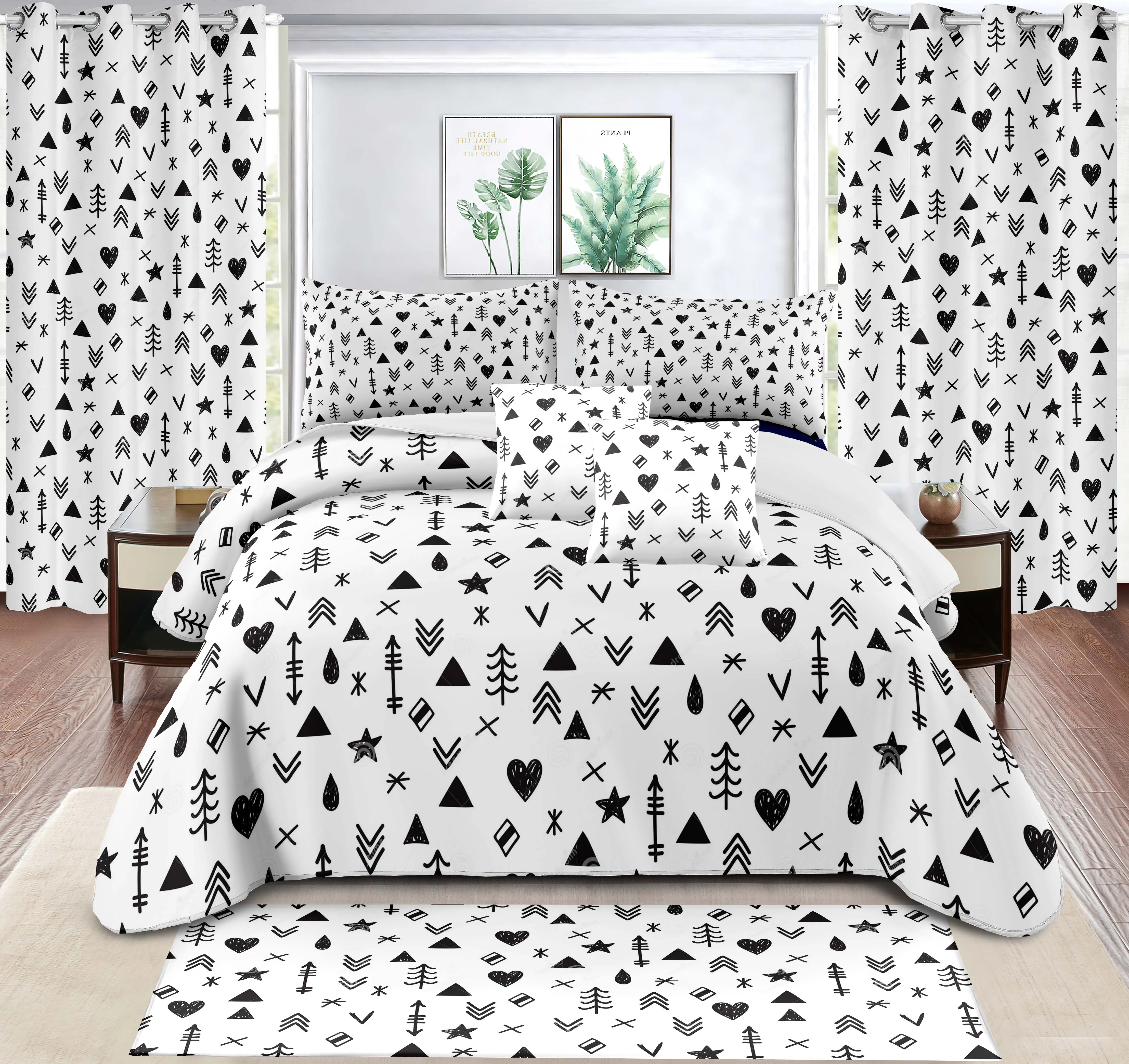 American Styles Custom 9 Pieces Flower Pattern Duvet Cover Set Sheet with Curtains