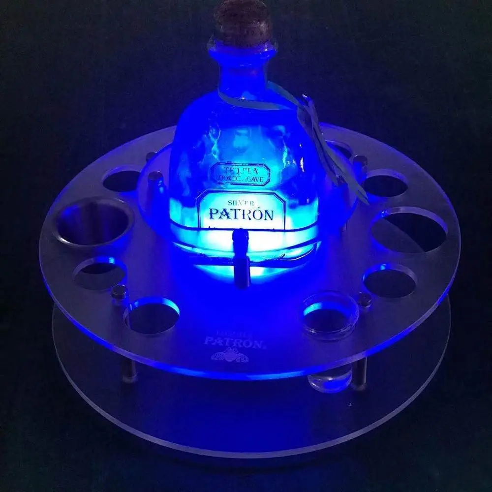 Tequila Patron Tray Rechargeable wireless Round LED serving tray  for Party Night Club Lounge Bar
