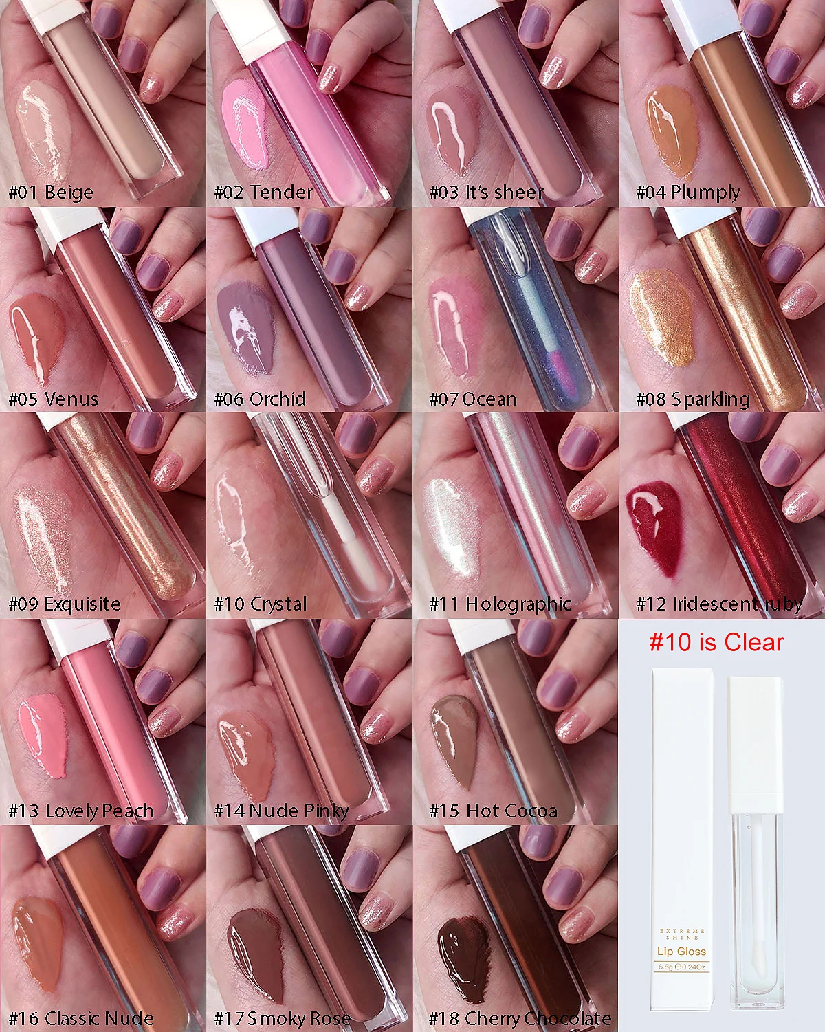Wholesale makeup lip gloss set cosmetics shimmer clear lip gloss private label lipgloss set