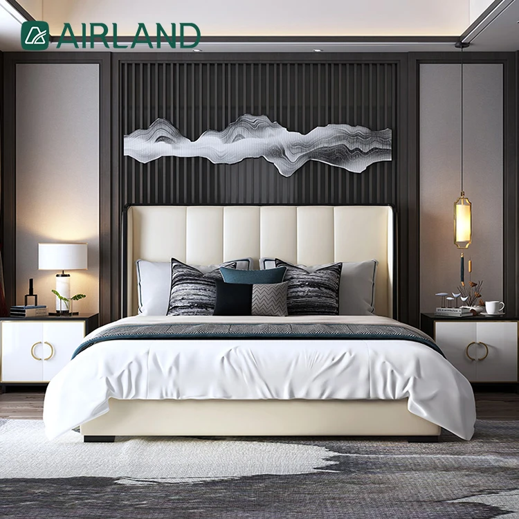 Sample bed furniture king size comfortable full bed frame soft  genuine leather double bed