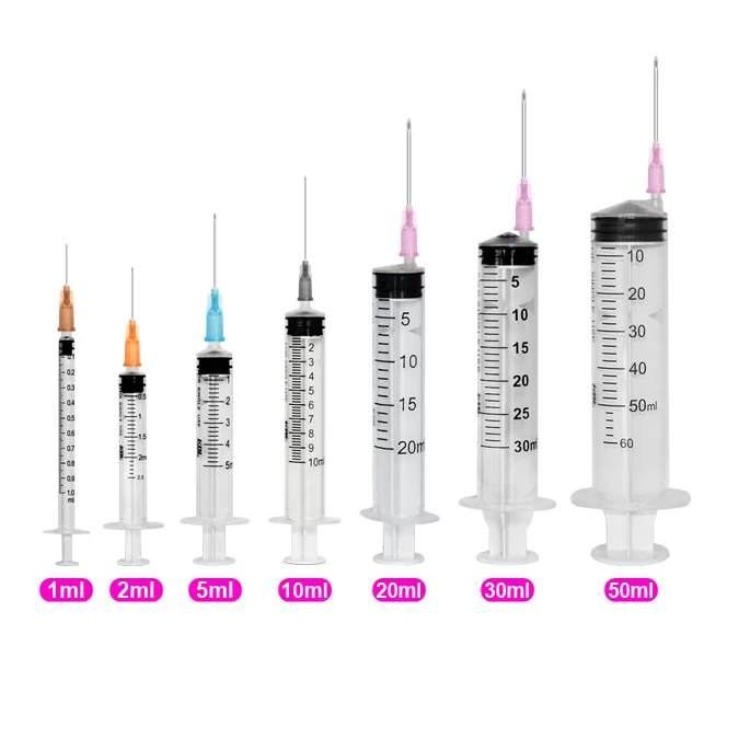 Medical Factory Supply Luer Lock 1ml 2ml 3ml 5ml 10ml 20ml 50ml 60ml Disposable Syringe With Hypodermic Needle