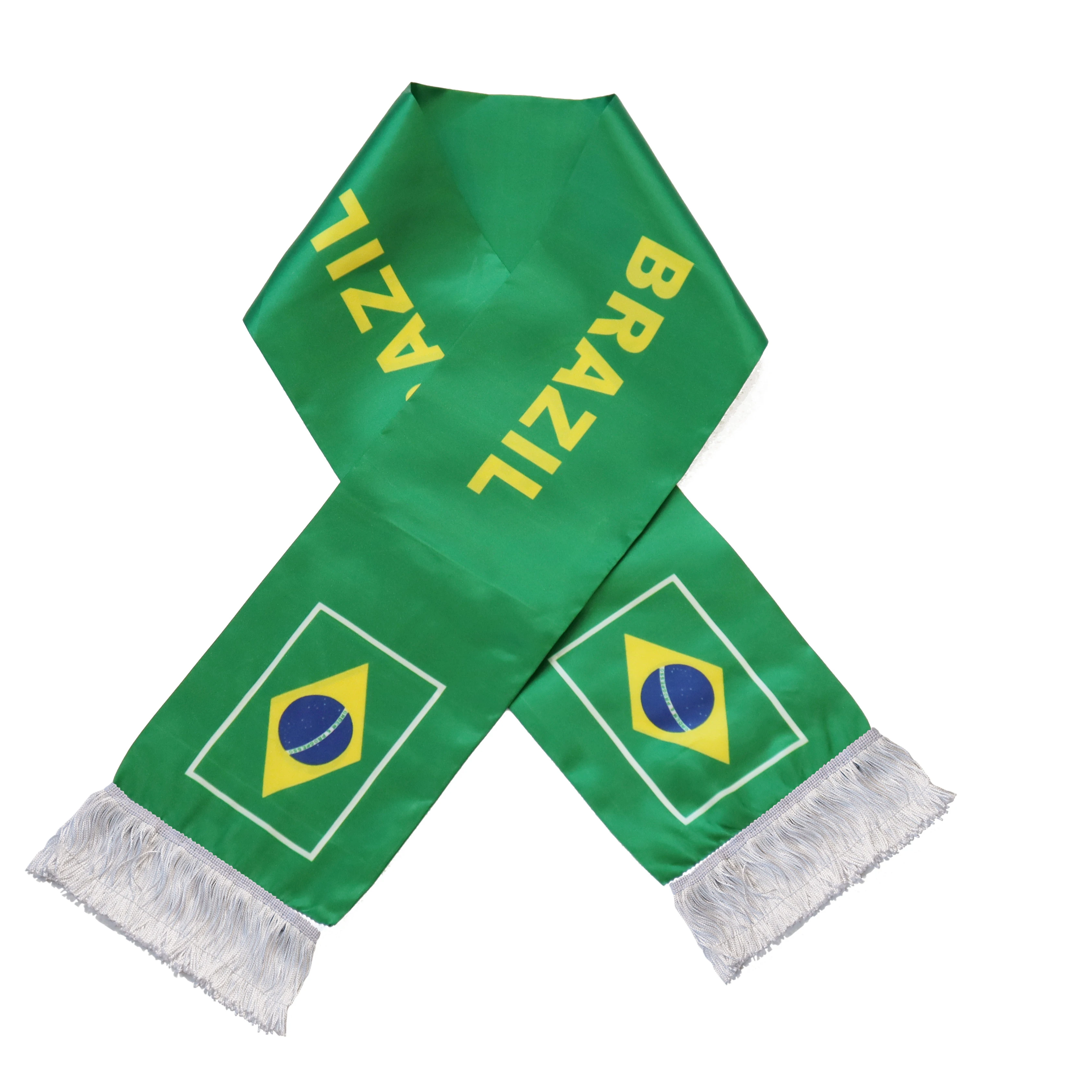 BRAZIL Flag Scarf Wholesale Custom Football Cheering Products Fans National Flag Scarf Tassel Scarves Shawl