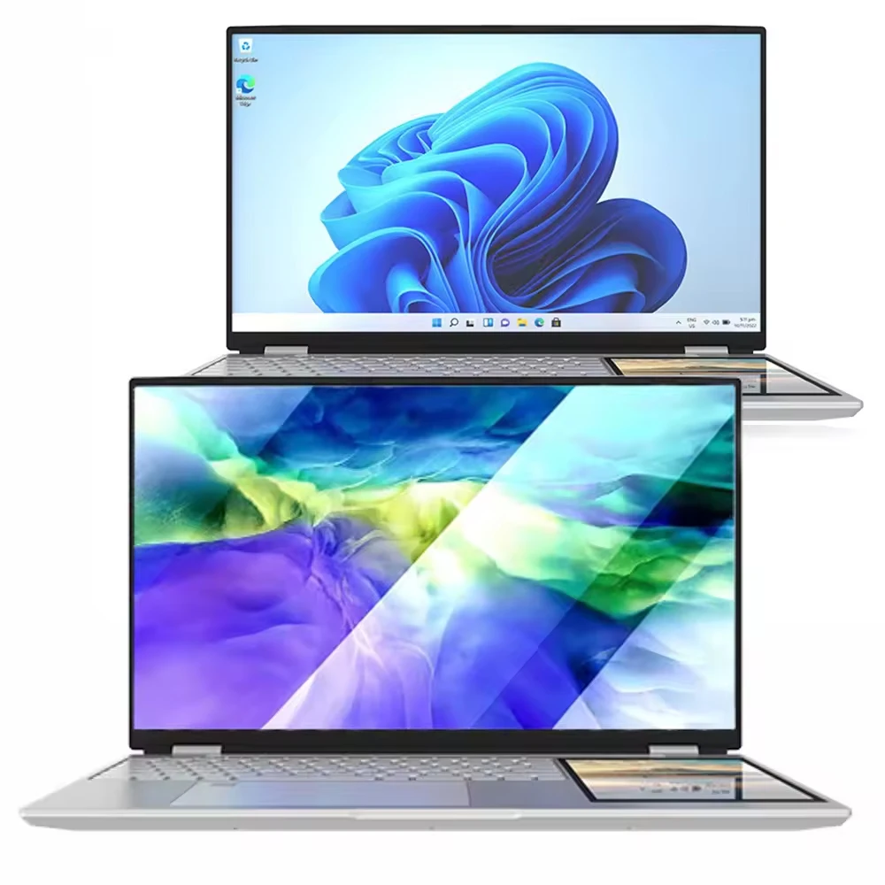 Ноутбук Intel N100 дешевая заводская цена 15,6 + 7 дюймов двойной экран 16 ГБ оперативной памяти 1 т SSD игровой компьютер для студенческих ноутбуков