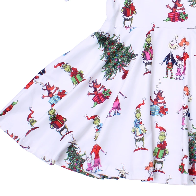 Kids wear with discount korean kids clothes Christmas cartoon milk silk dress with short sleeve girl twirl dress for party