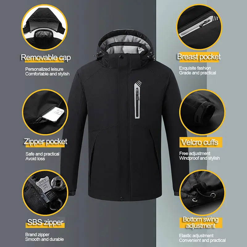 OEM winter outdoor Washable Removable hood jacket With Heated Custom Logo Battery Heated Jacket