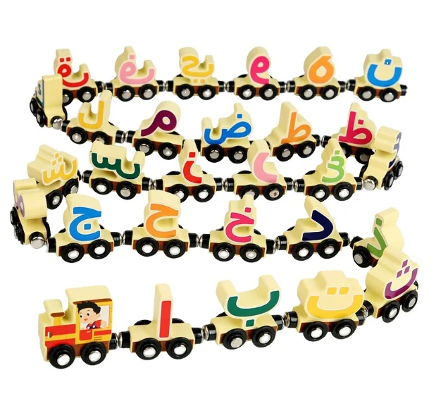 Montessori Arabic Letter Learning Game Educational Trailer Toy Kids Russian Cognition Game Wooden Arabic Train Set Toys
