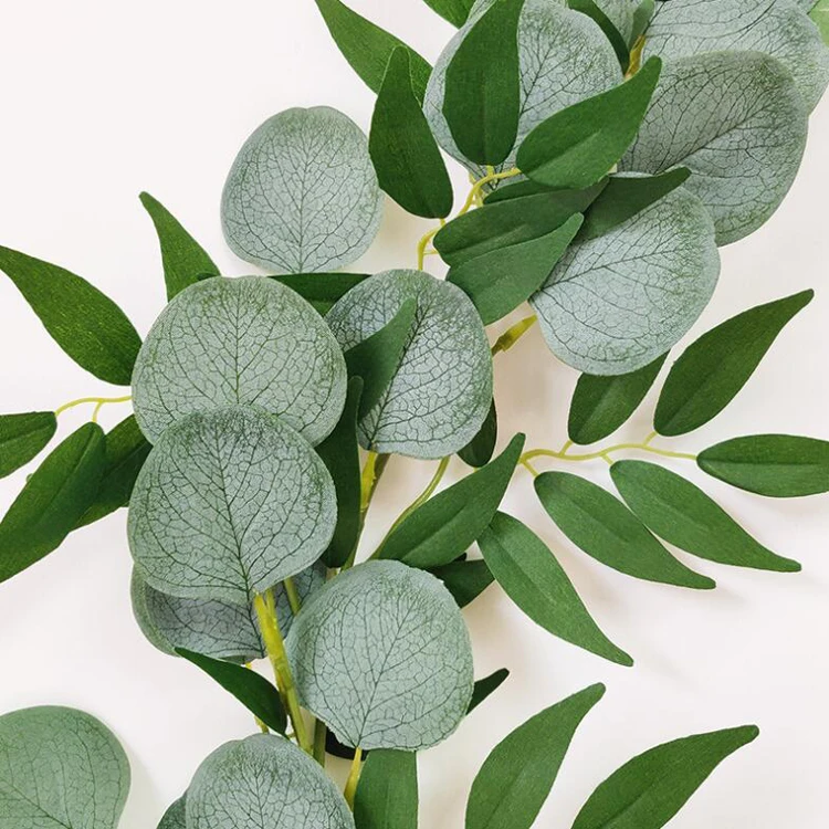 Wholesale Silk Eucalyptus Garland With Flowers Artificial Eucalyptus Willow Leaves Garland Plant For Wedding Home Decoration