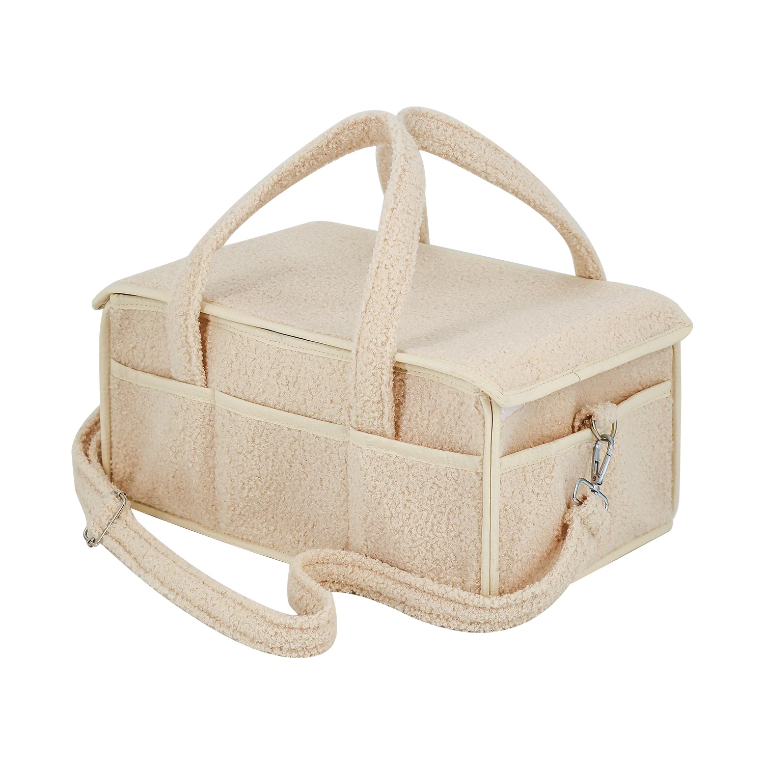 Large Teddy Fleece Diaper Caddy Organizer for Baby, Portable Baby Basket with Handles, Baby Gift Basket for Newborn