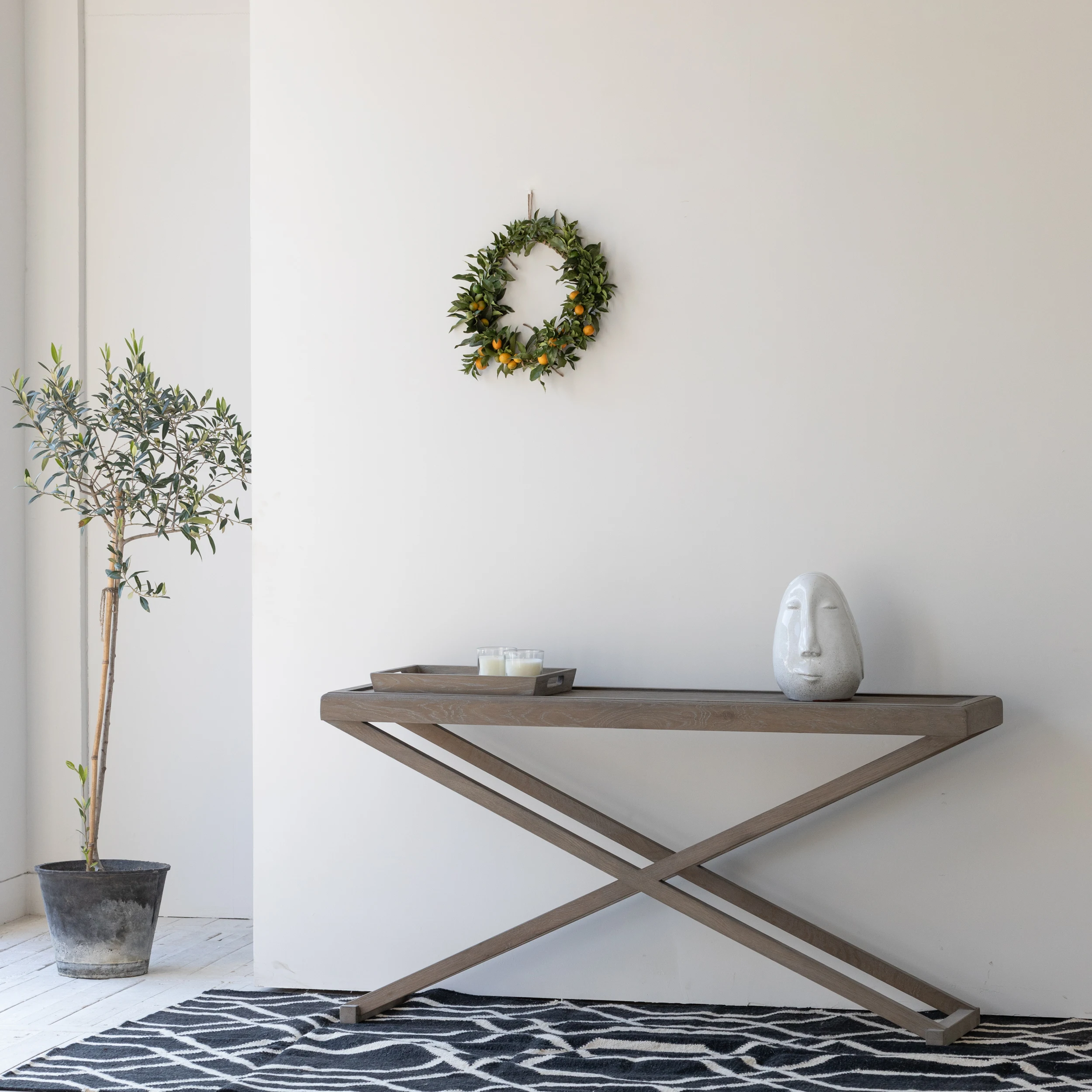 Scandinavian Inspired Mid century Classic Vintage Furniture Solid Oak Wood Entry Table Console with 1 Removable