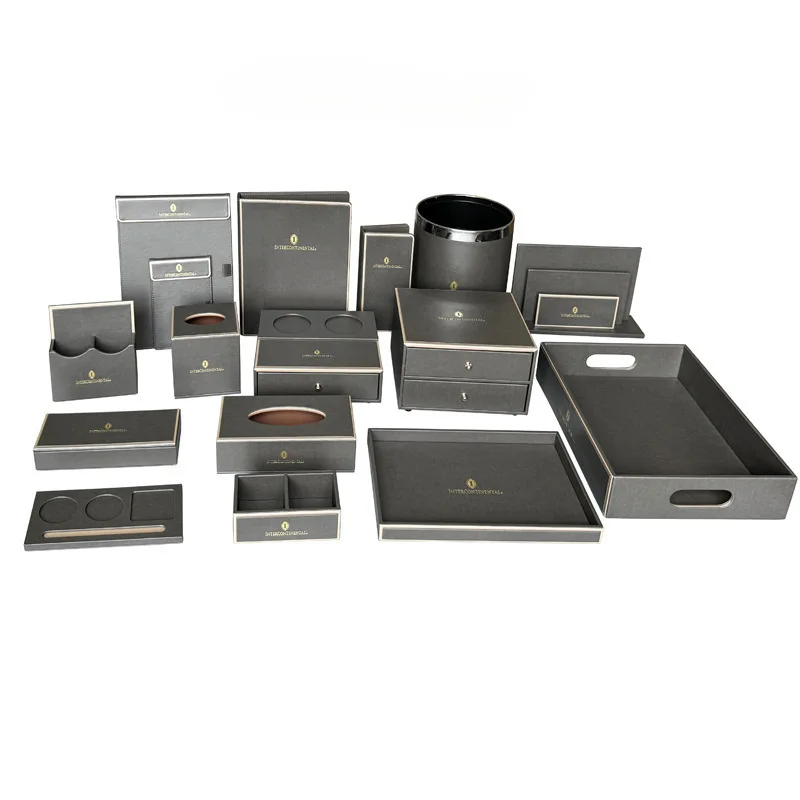 Hotel accessories set custom hotel guest room leather storage set wholesale leather products