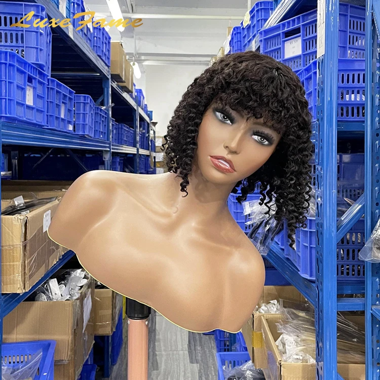 Wholesale Price Mongolian Beyonce Bang Full Lace Wig,Curly Glueless Lace Wig,Bob short 10a Grade Lace Wig