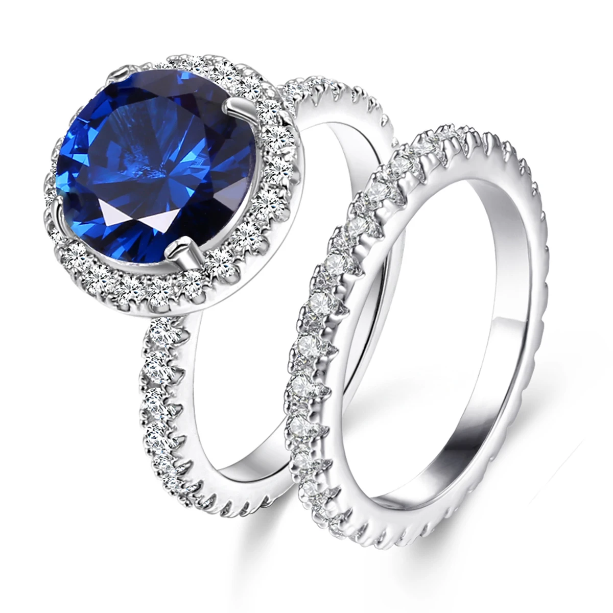  Индивидуальные серебряные ювелирные изделия кольцо из стерлингового серебра 925 пробы Классические свадебные кольца циркона родиевое покрытие синий CZ