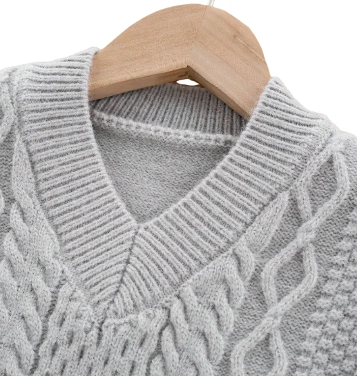Simple Fashion All-Over Stranded Flowers Knitted Autumn Winter Pullover Jumper for Boys and Girls with Crew Neck