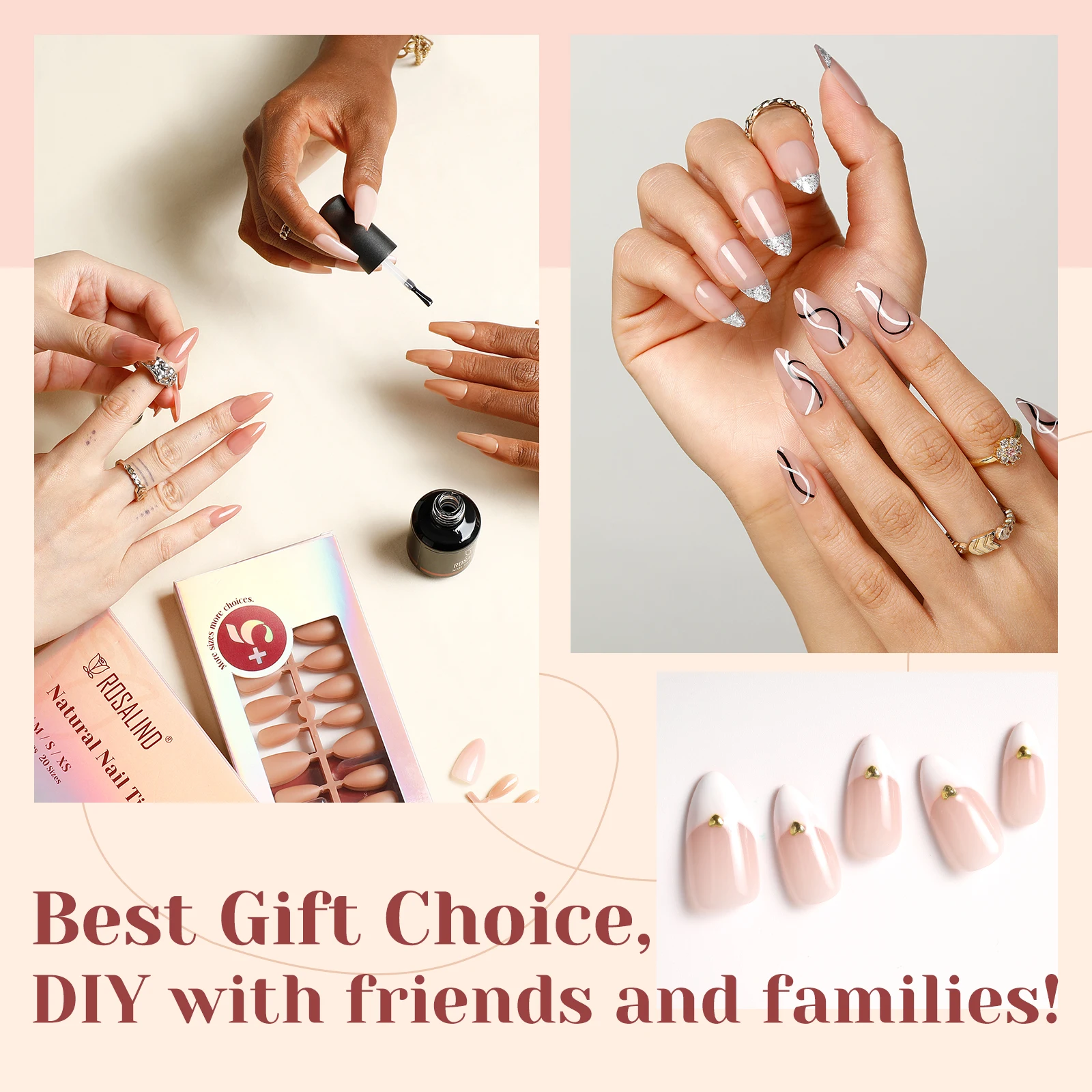 ROSALIND Hot Selling 200pcs Full Cover XS/S/M/L French natural press on nail 8 different type 3 in 1 soft nail tip for nail art