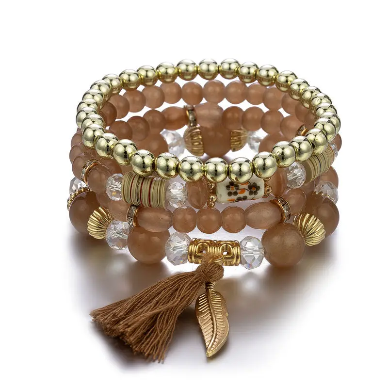 New Arrival Metal Coffee Crystal Beads Boho Beaded Bracelet Tassel Wing Charms for Beaded Bracelet 4pcs As a Set