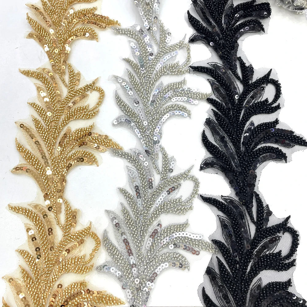 R410 bling bling sequin rhinestone beaded tassel trim seed bead lace trimming for dress