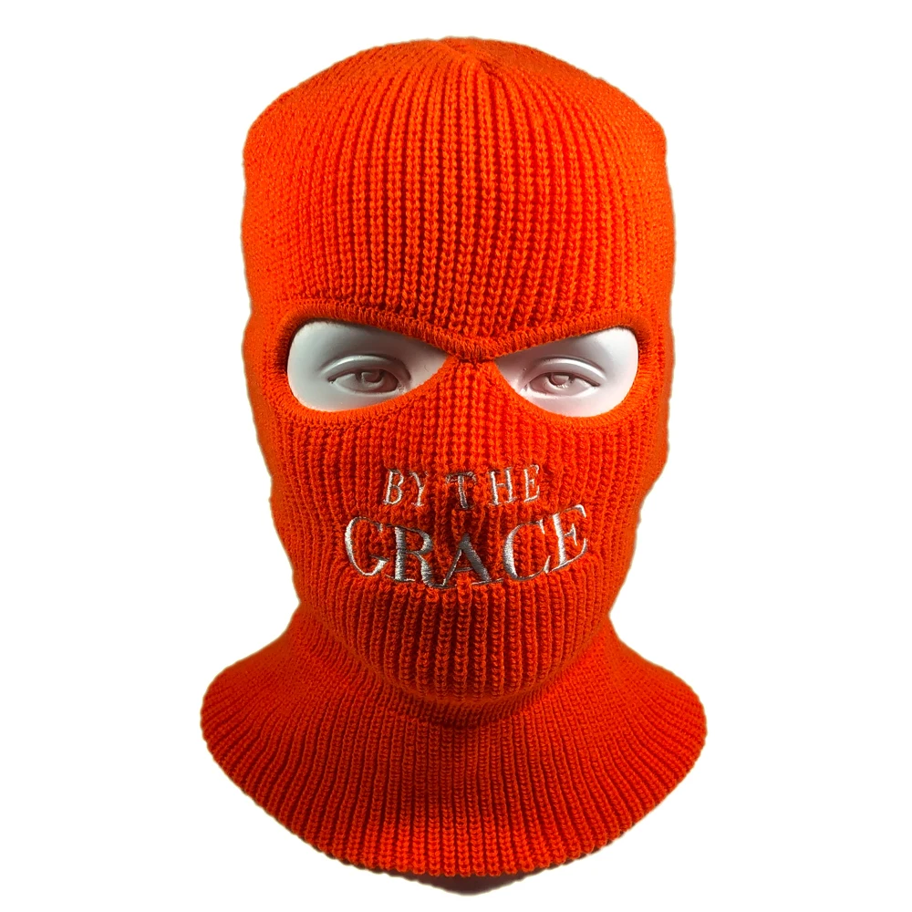OEM Winter Comfortable Embroidery Logo Designers Custom Balaclava Ski Mask 2 Hole Beanie Hat