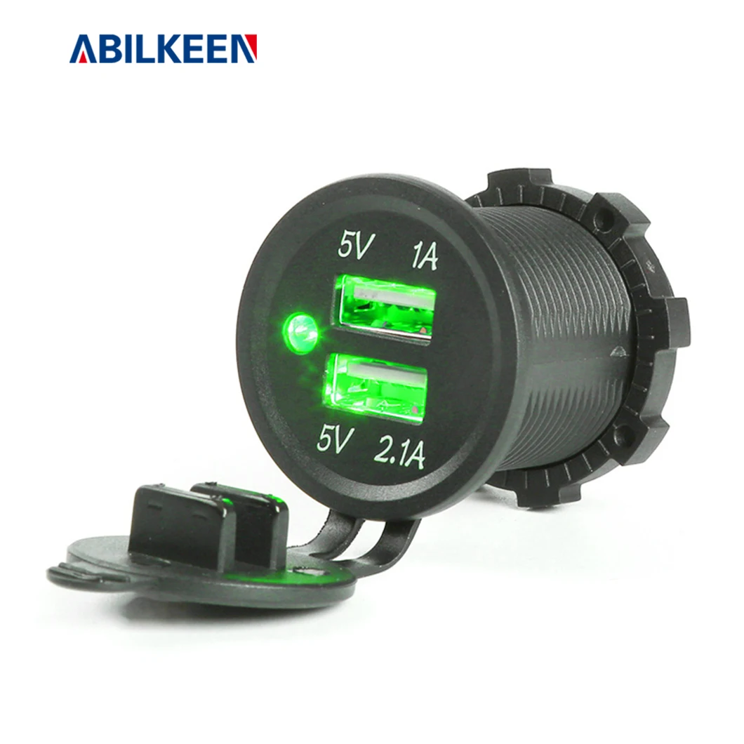 Good quality 12 to 24V Dual 2.1A 1A Outlet Dual Led Light Excellent Blue Red Auto Dual Port USB Socket 12v car usb socket