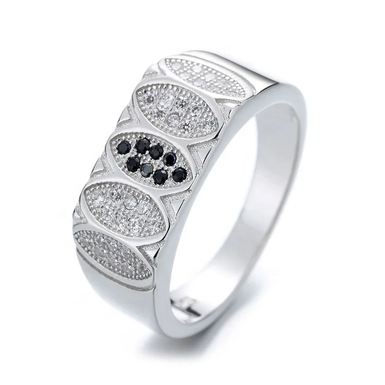 Yaeno Hollow Wide Band Sterling Silver 925 Rings for Men Finger Jewelry with CZ Stones