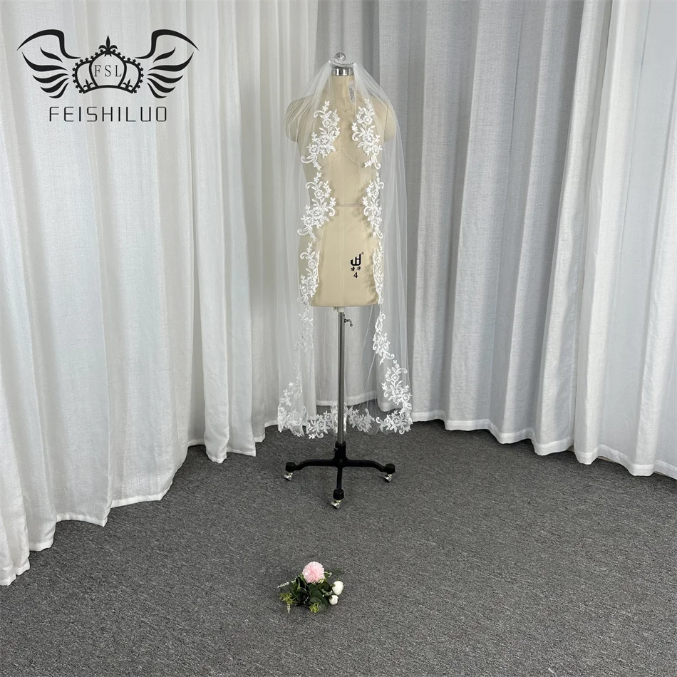 Feishiluo Wholesale  Luxury Long High Quality One -Layer Bride Veil Wedding Accessories Bridal Wedding Veil With Comb 150CM