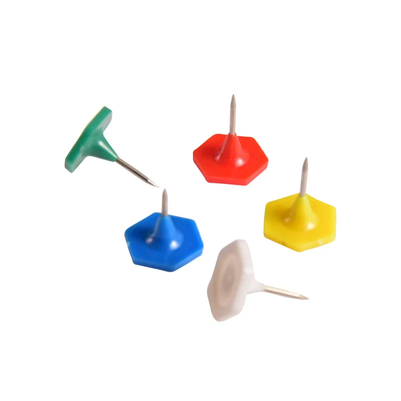Wholesale Plastic Material China suppliers assorted colored hexagon thumb tacks maps push pins for office and school