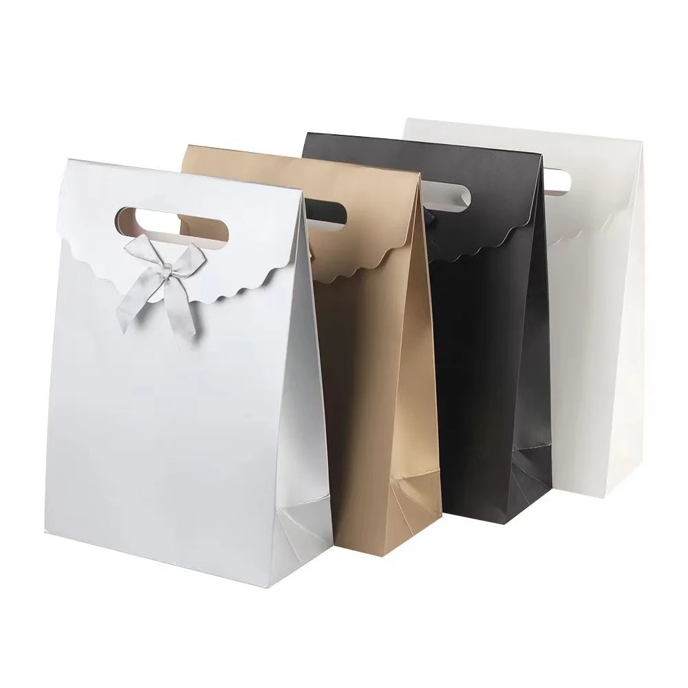 Personalized Custom Kraft Square Bottom Flap Paper Gift Bags With Handles Bulk