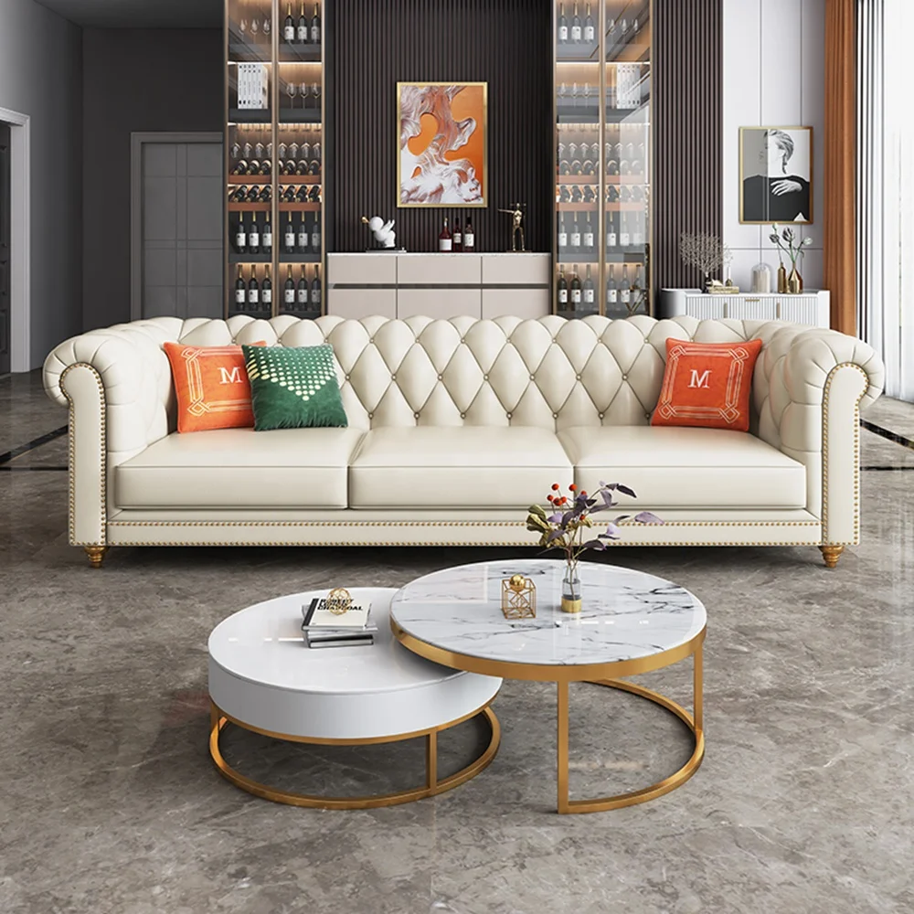 Fashionable And Minimalist Leather High Back Design Comfortable Living Room Sofa Commercial Leisure Sofa