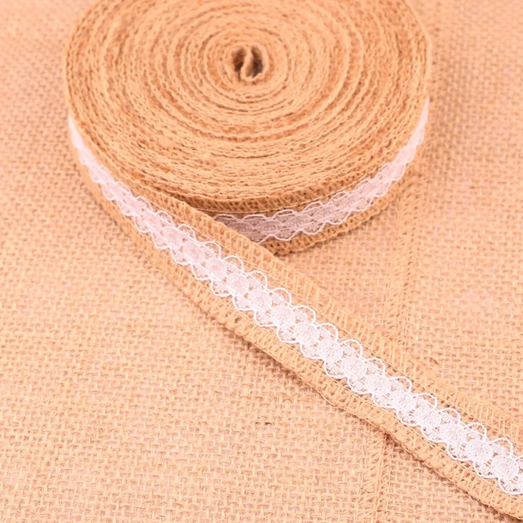 2.5cm Natural Linen Roll Burlap Ribbon Lace Band Wedding Party Home Decoration