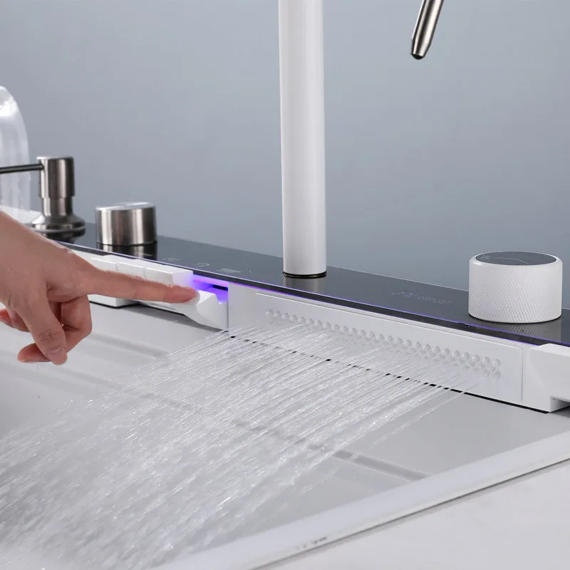 Tiktok Trend Black White Digital Display Faucet Stainless Steel Single Bowl Bionic Farmhouse Ceramic Kitchen Sink