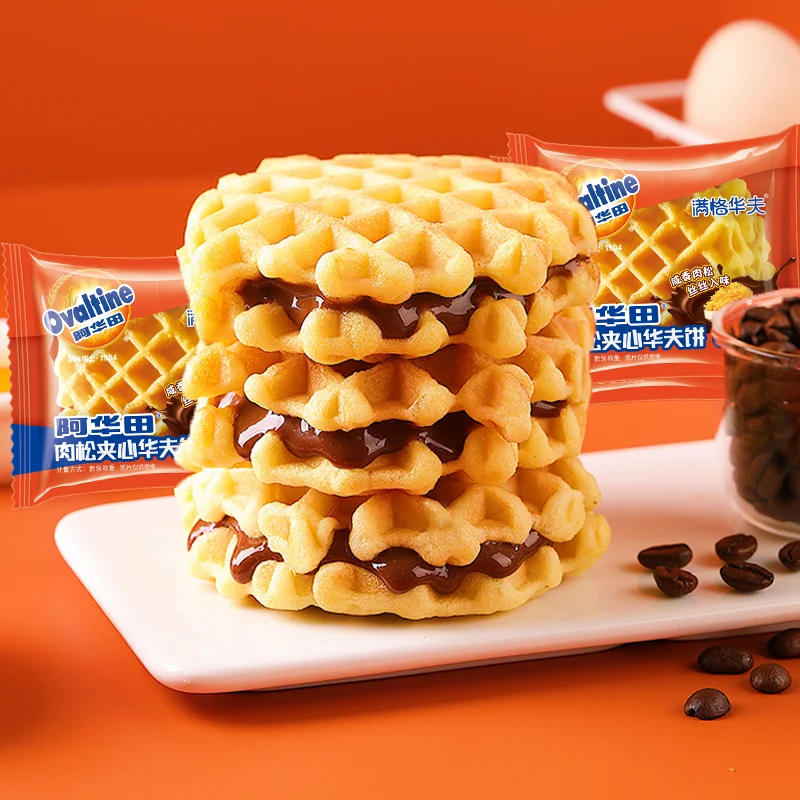 Breakfast Bread Wholesale Baked Casual Snack Chocolate Cake Biscuits Wafer Meat Floss Filled Waffles
