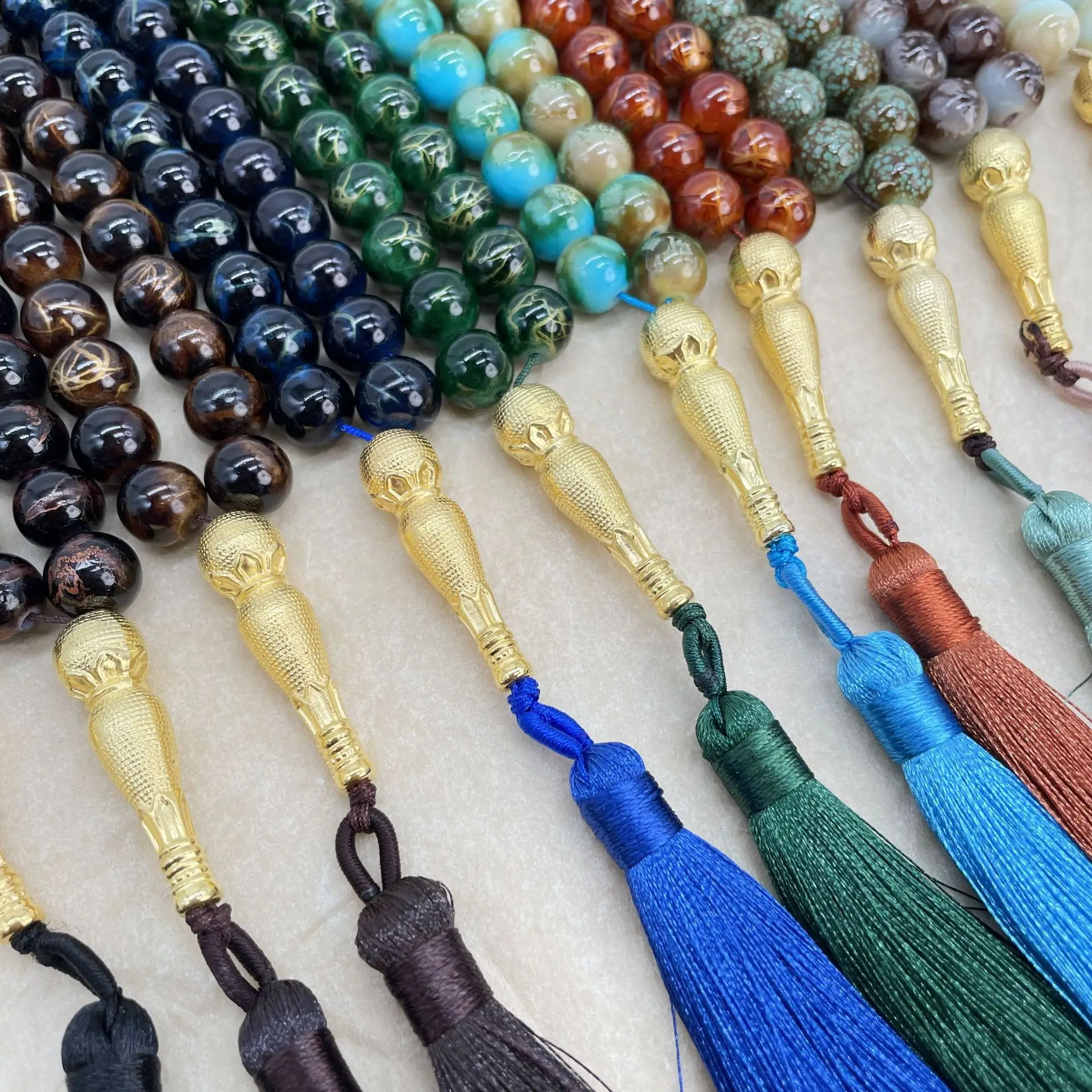 10mm Islamic Tasbih Muslim Rosary 33 Beads Prayer Rosary For Men Bracelet Accessory Glass Tassel Muslim Rosary for Pray