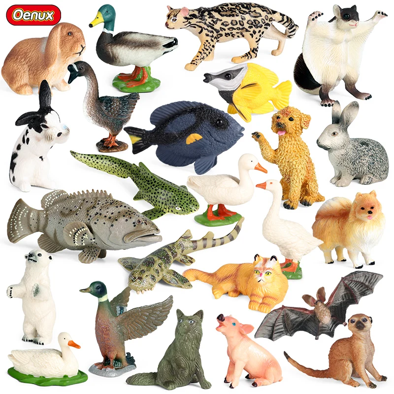 Oenux Wholesale PVC Animal Toy Small Size Farm Action Figure Wild Toys Hen Duck Pig Cat Dog Model