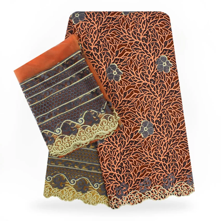 African Guipure Cord Lace Fabric Latest Ankara Wax Mix Lace Embroidery 6+2Yards