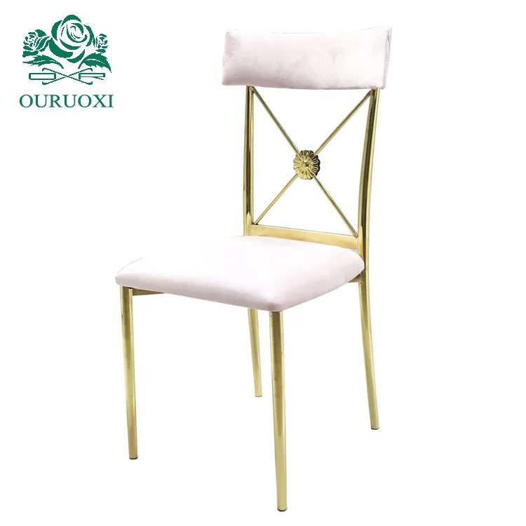 Hotel banquet hall cross back gold stainless steel wedding event chairs